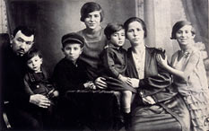 Black-and-white photo of the family of seven