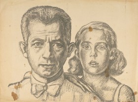 Drawing of a man and an small girl