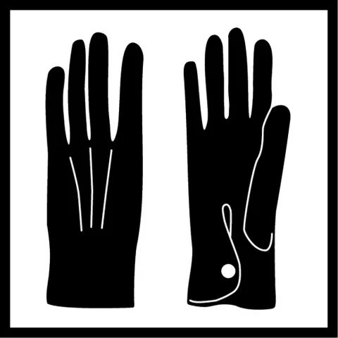 Stilisierte Schwarz-Weiß-Grafik zweier Handschuhe, einer in der Ansicht von oben, einer von unten.