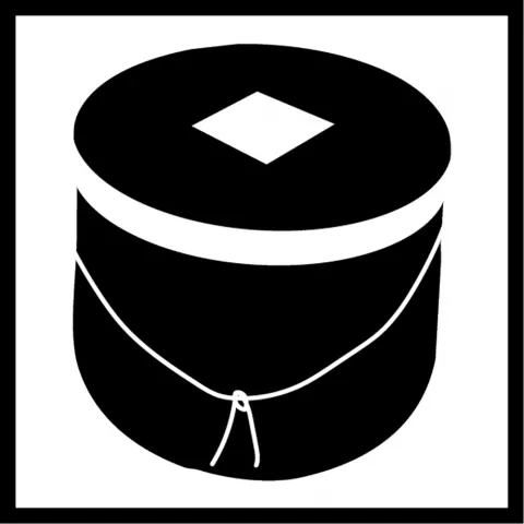 Stilisierte Schwarz-Weiß-Grafik einer Hutschachtel.