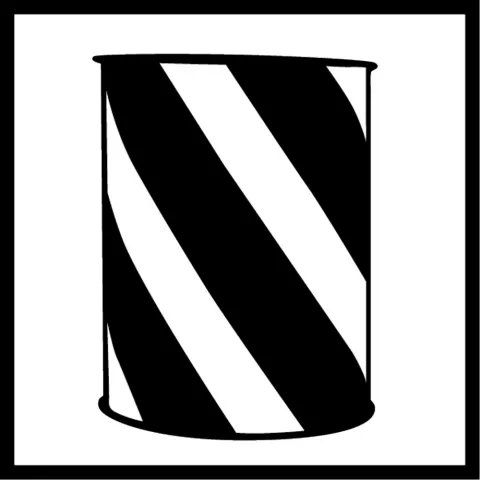 Stilisierte Schwarz-Weiß-Grafik einer diagonal gestreiften Blechdose.