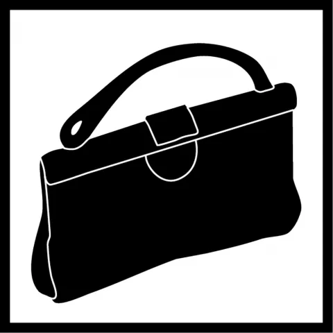 Stilisierte Schwarz-Weiß-Grafik einer Handtasche.