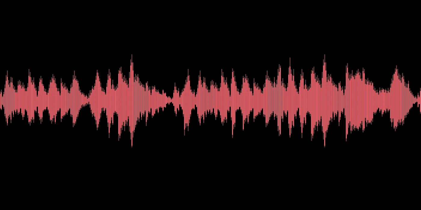 Visualization of an audio track as a waveform (pale red amplitudes on a black background).