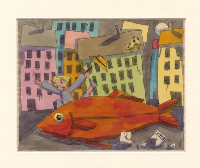 Bunte Illustration für "Die Fischreise".