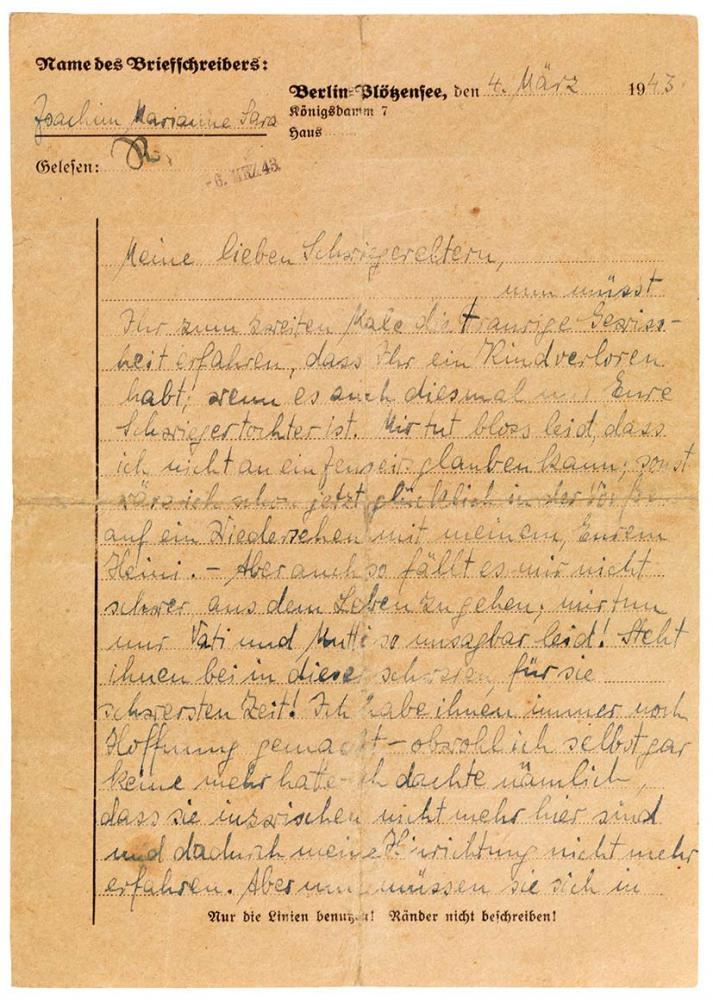 Handschriftlicher Brief auf einem Briefbogen-Vordruck aus Berlin-Plötzensee