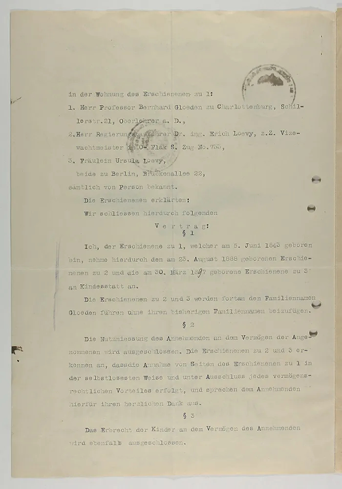 Maschinenschriftliche Seite des Adoptionsvertrags