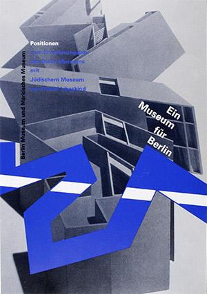 Cover der Broschüre zum Richtfest des Jüdischen Museums Berlin, auf dem der Grundriss und dreidimensionale Elemente des Libeskind-Baus  zu sehen sind.