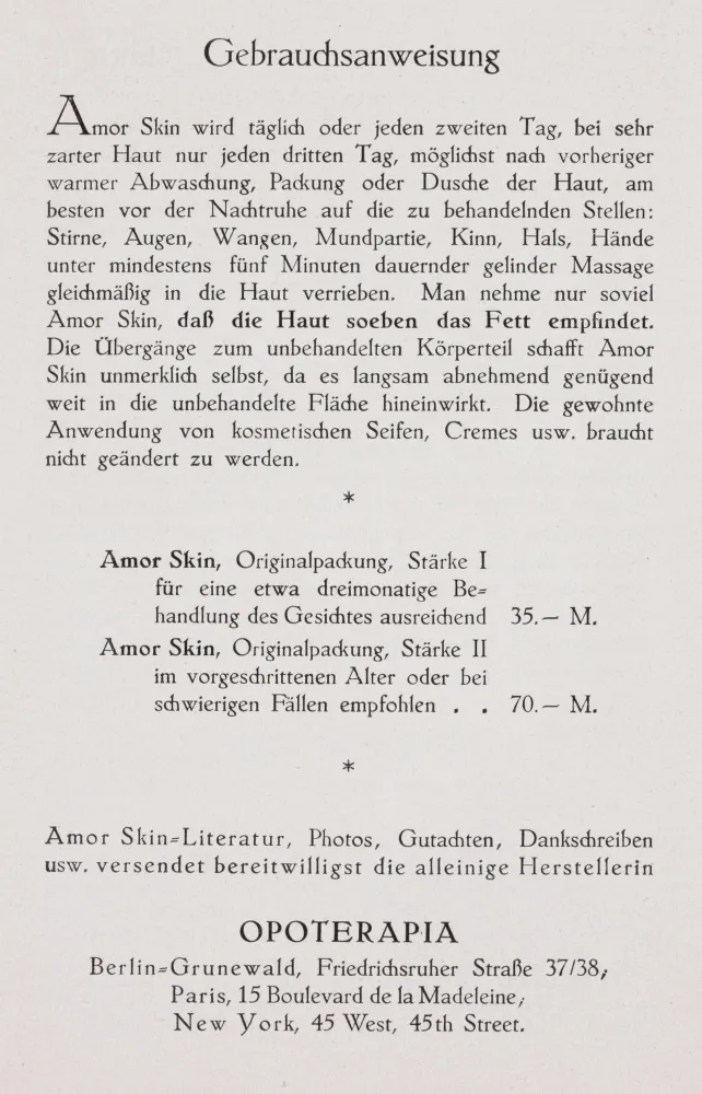 Werbeheft zu Amor Skin mit Gebrauchsanweisung