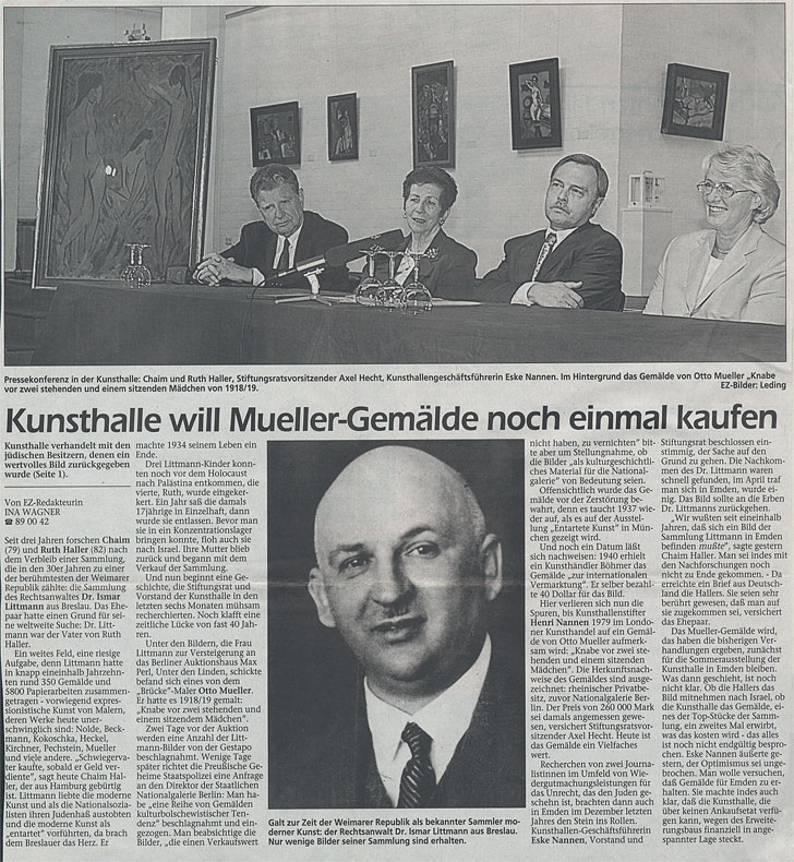 Rückgabe des Otto-Mueller-Gemäldes an die Erbenvertreter