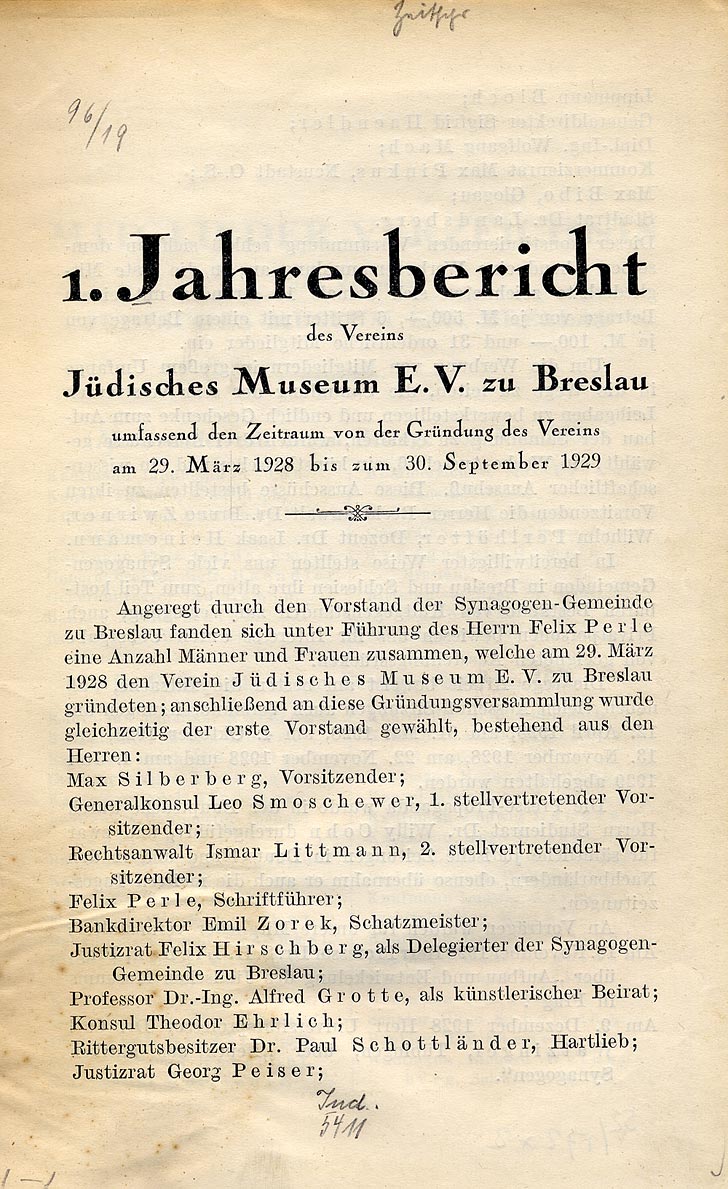 1. Jahresbericht des Vereins Jüdisches Museum E.V.