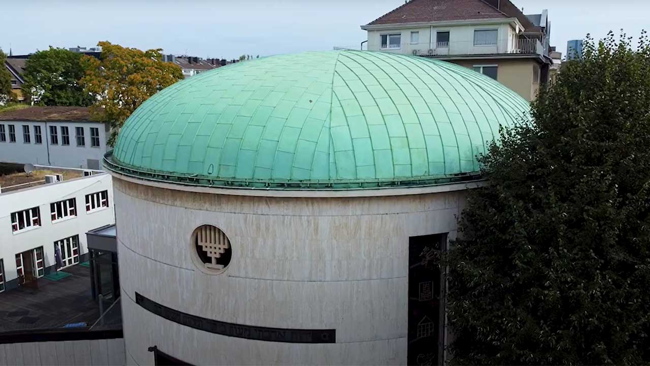 Luftaufnahme der Düsseldorfer Synagoge 