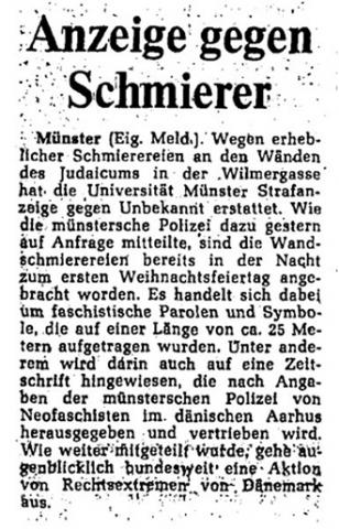 Zeitungsartikel mit der Überschrift »Anzeige gegen Schmierer«