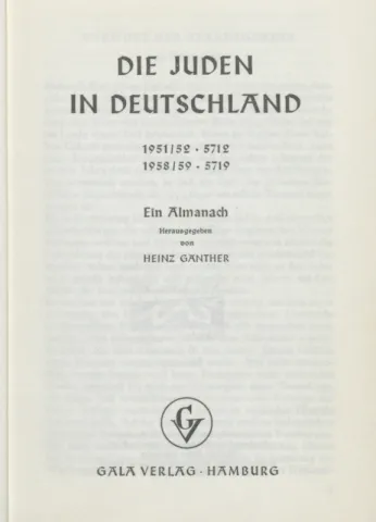 Die erste Seite, auch genannt Schmutztitel, des Buches: Die Juden in Deutschland.