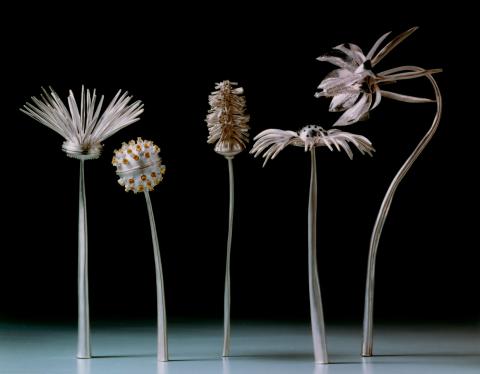 Spice boxes designed in the shape of silver flowers