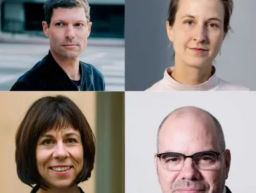 Collage of four portrait photos: two men and two women.