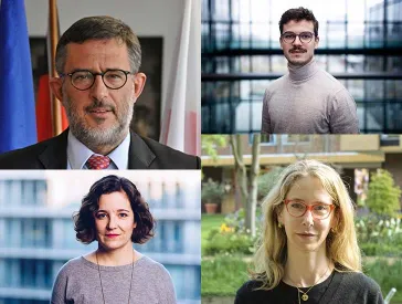 Collage of four portrait photos: two men and two women.