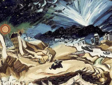 n expressionistic painting of an apocalyptic landscape.