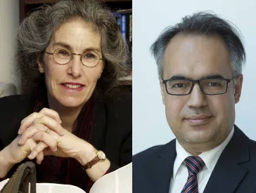 Two portrait photos: a man and a woman.