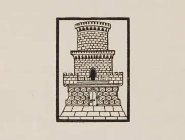 Drawing of a stone tower.