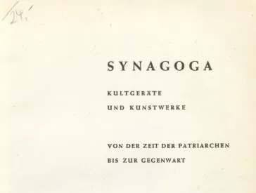 Die erste Seite, auch genannt Schmutztitel, des Werkes Synagoga, Katalog der Ausstellung in Recklinghausen