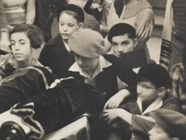 Black and white photograph of a group of children.