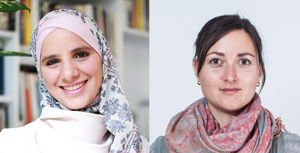 Portrait photos of two women.