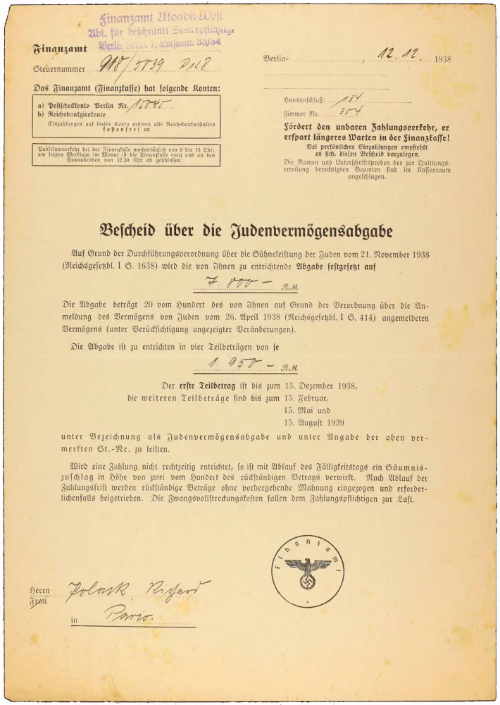 Notification form, completed by hand