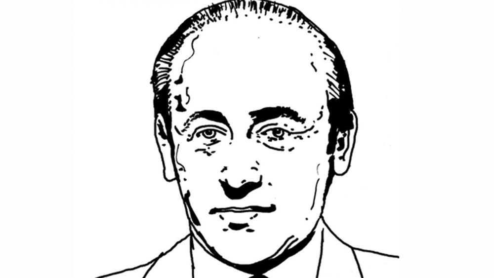 Schwarz-weiß-Zeichnung: Porträt von Paul Celan.