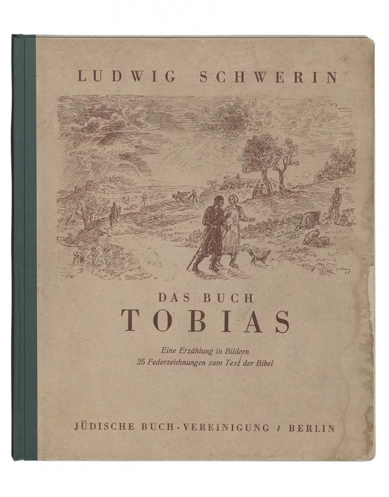Buchdeckel mit Zeichnung einer weiten Landschaft mit Menschen und Tieren bei der Feldarbeit