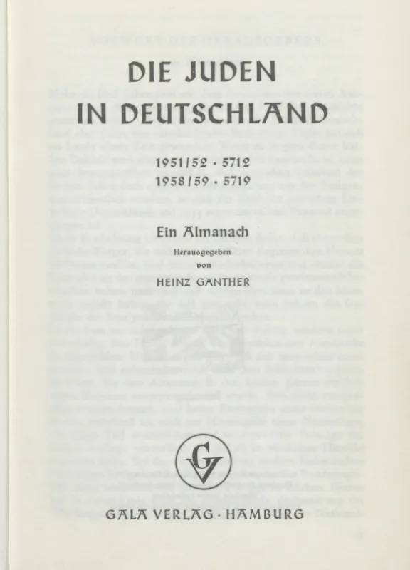 Die erste Seite, auch genannt Schmutztitel, des Buches: Die Juden in Deutschland.