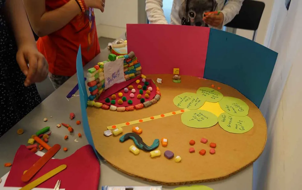 A colorful handcrafted model.