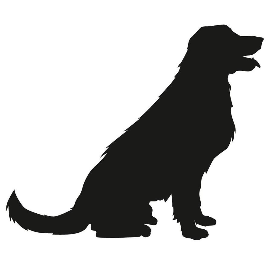 Black silhouette of a dog on a white background.