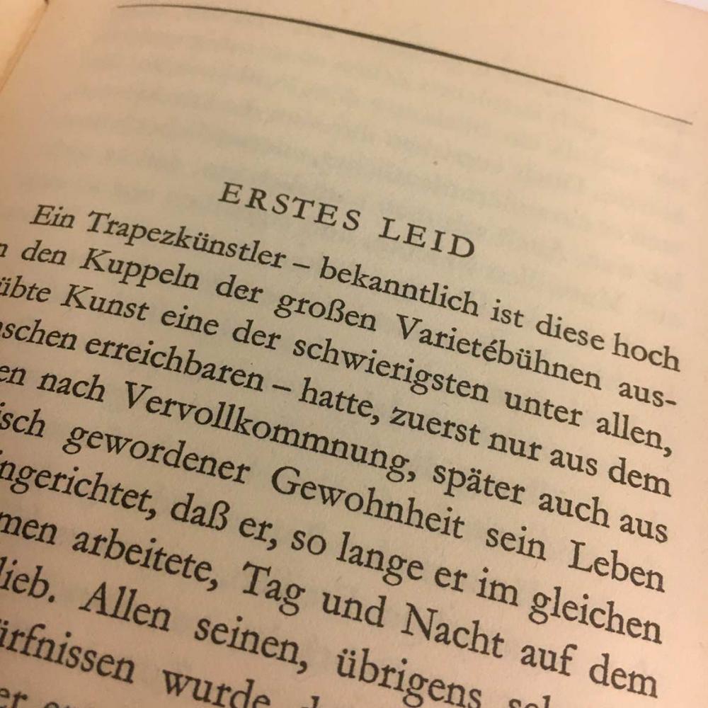 Photo of a book page with the title: “Erstes Leid” (First Sorrow).