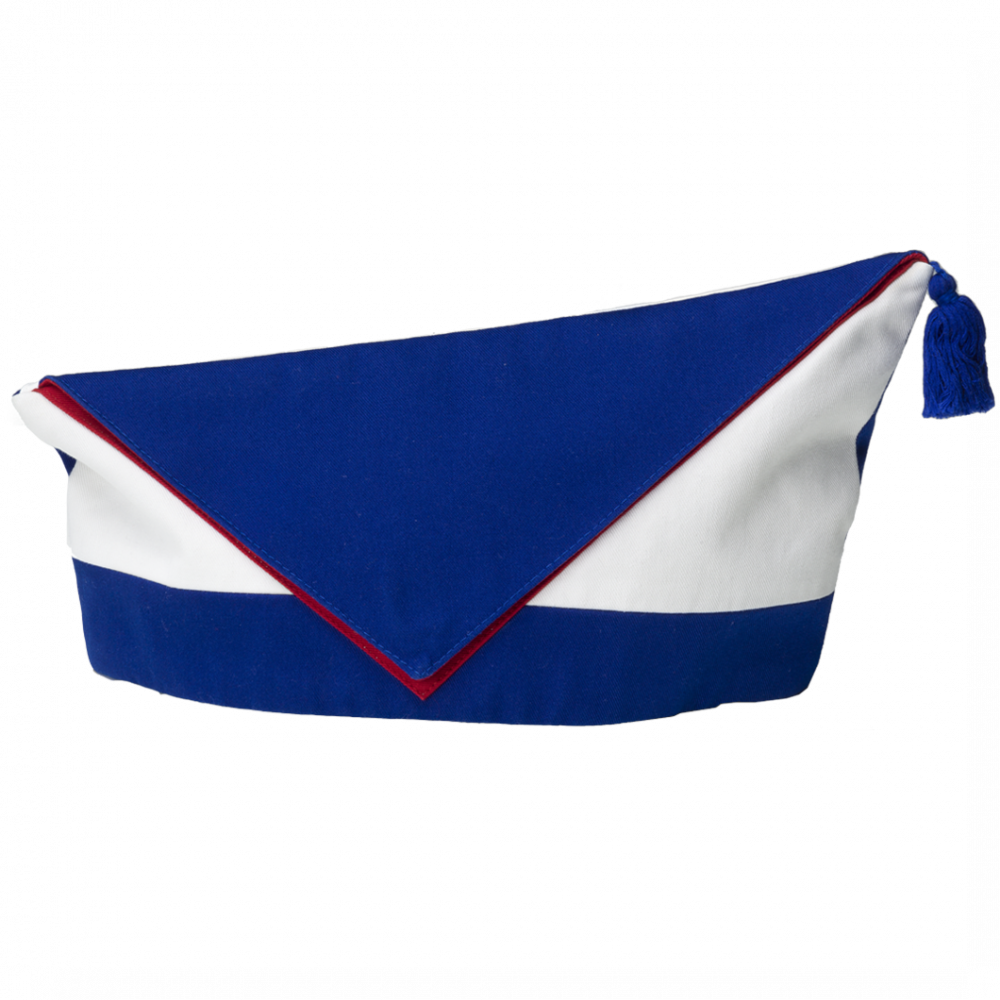 Handgefertigtes blau-weiß-rotes Krätzchen des jüdischen Karnevalsvereins Köllsche Kippa Köpp e.V.