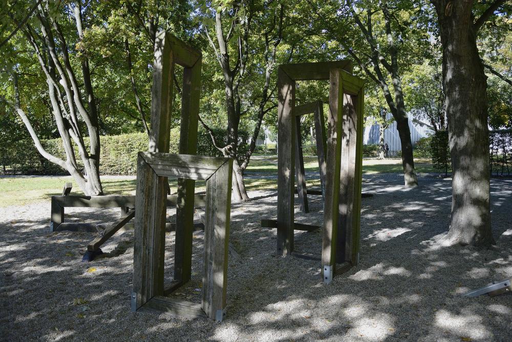 Playground with wooden equipment