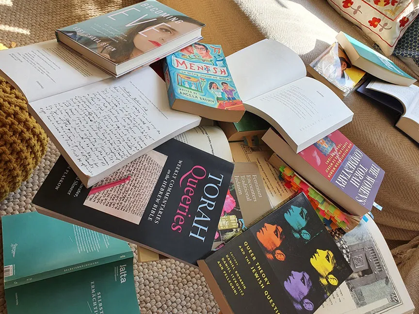 Messy stack of books