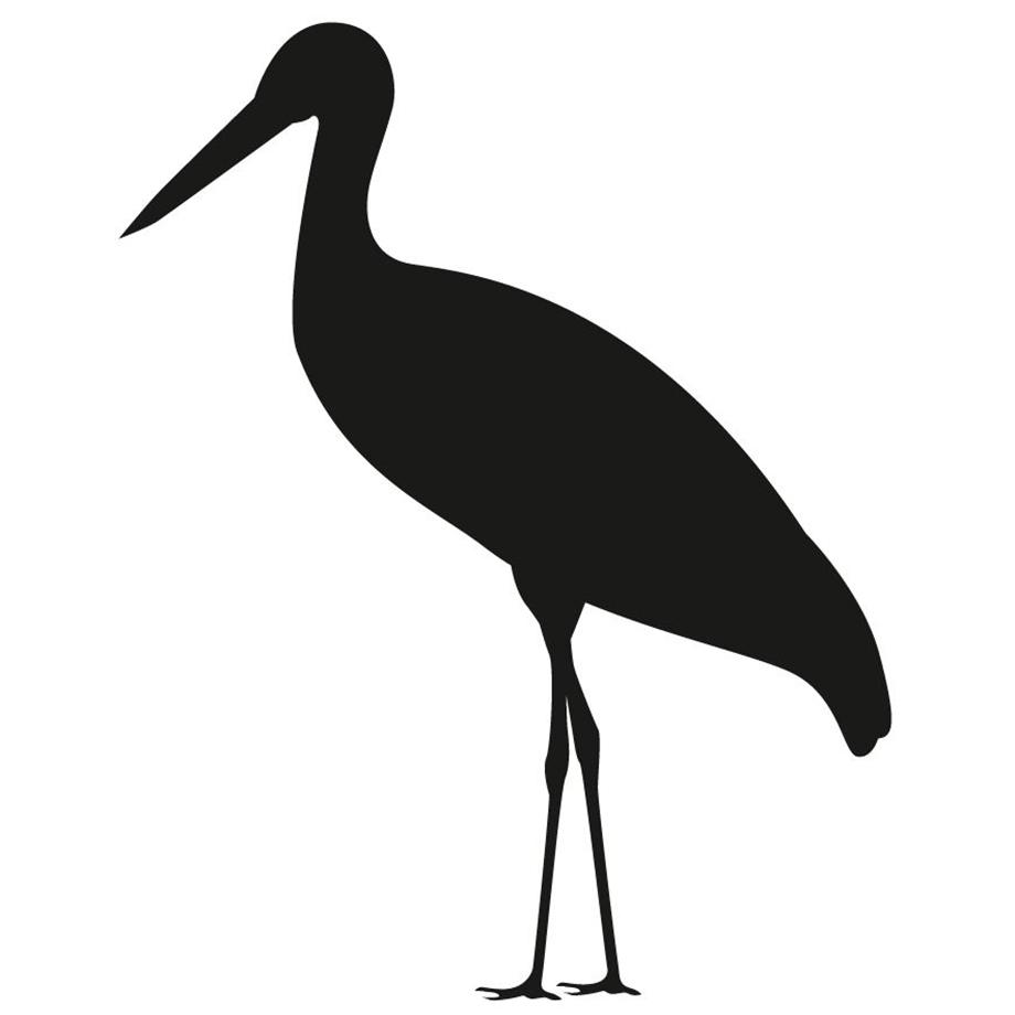 Black silhouette of a stork on a white background.