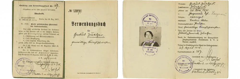 Old document of a Verwendungsbuch from the First World War.