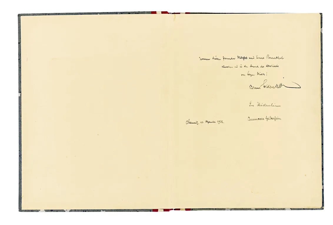 Vorsatzblatt des Abschiedsalbum mit handschriftlicher Widmung.