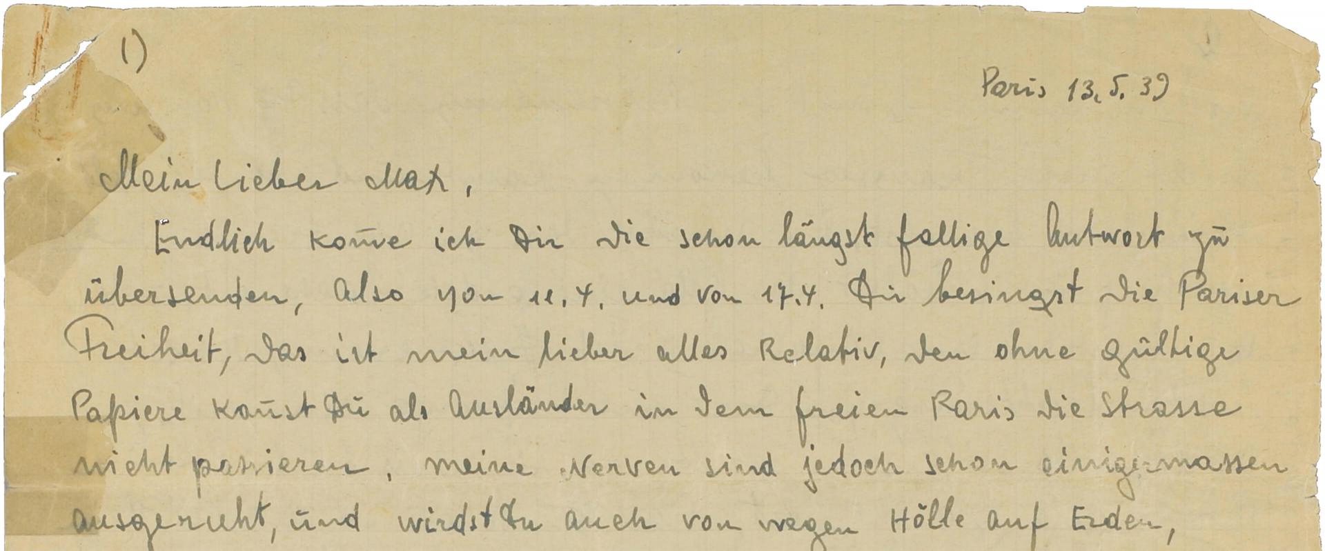 Erste Zeilen eines handschriftlichen Briefes