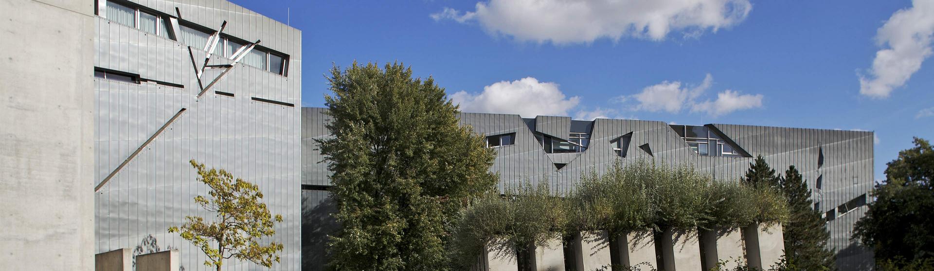 Libeskind Building, Garden of Exile in the front, Holocaust Tower to the left