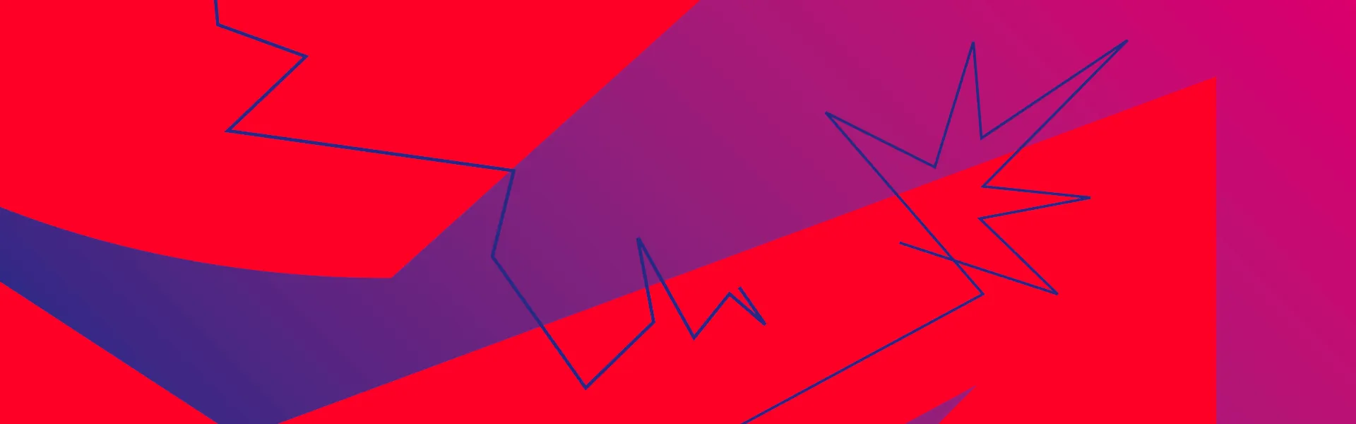 Graphic of red, blue and raspberry colored areas crossed by a jagged blue line