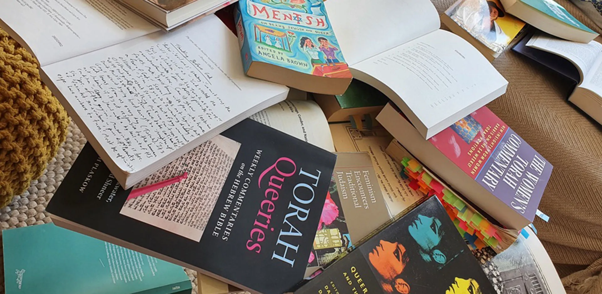 Messy stack of books