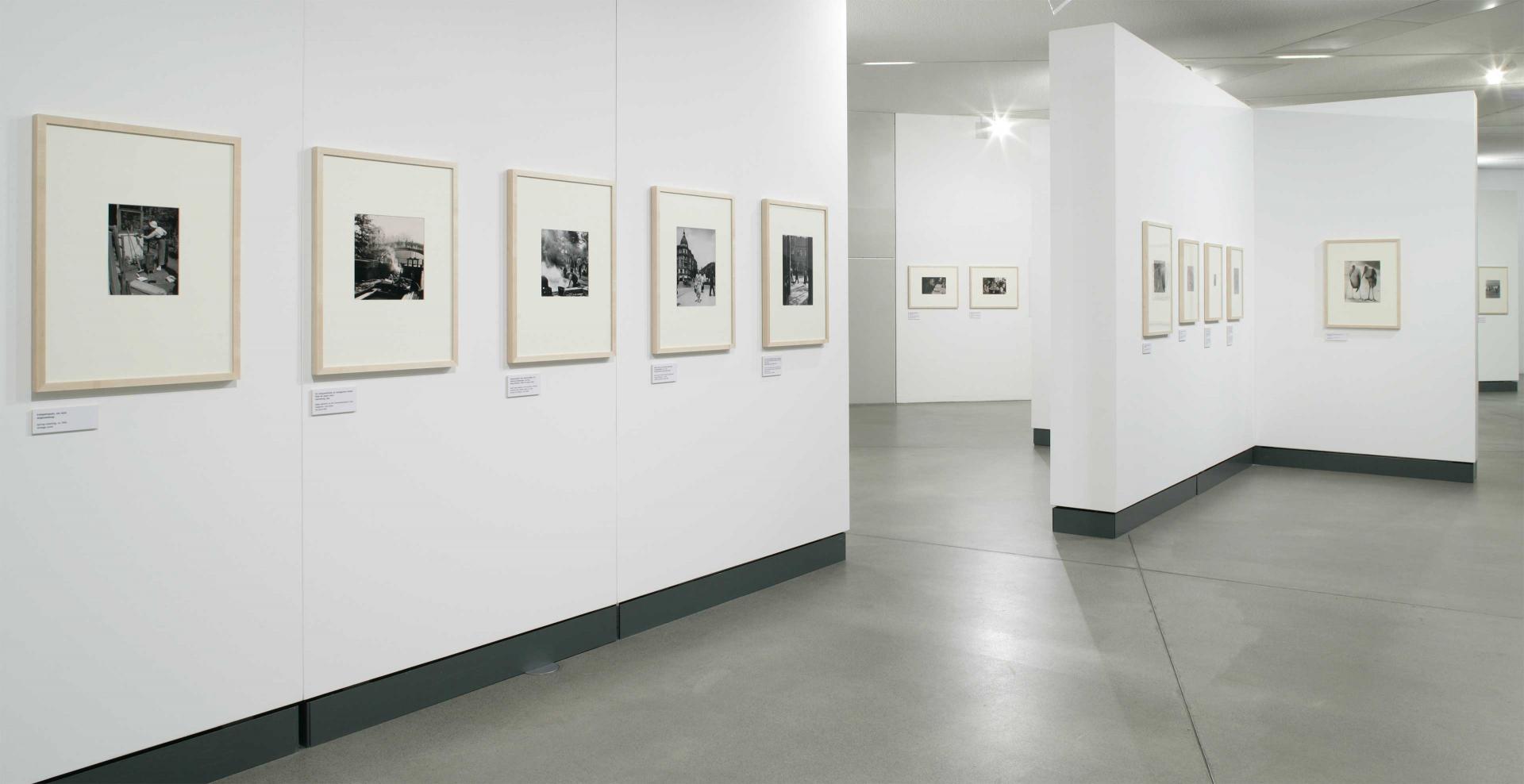 Ausstellungswände mit gerahmten Fotografien