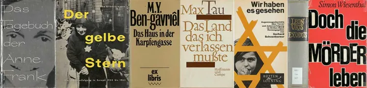 Cover aller genannter Buchtitel in der Bertelsmann-Lesering-Ausgabe mit Ausnahme von Leon Uris „Exodus“, von dem lediglich der Buchrücken zu sehen ist (2. von rechts).
