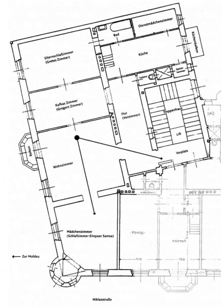 Grundriss einer 4-Zimmer-Wohnung plus Küche, Bad und Dienstmädchenzimmer.