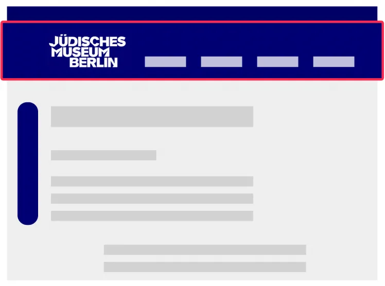 Graphic of the start page with a red border around the main navigation