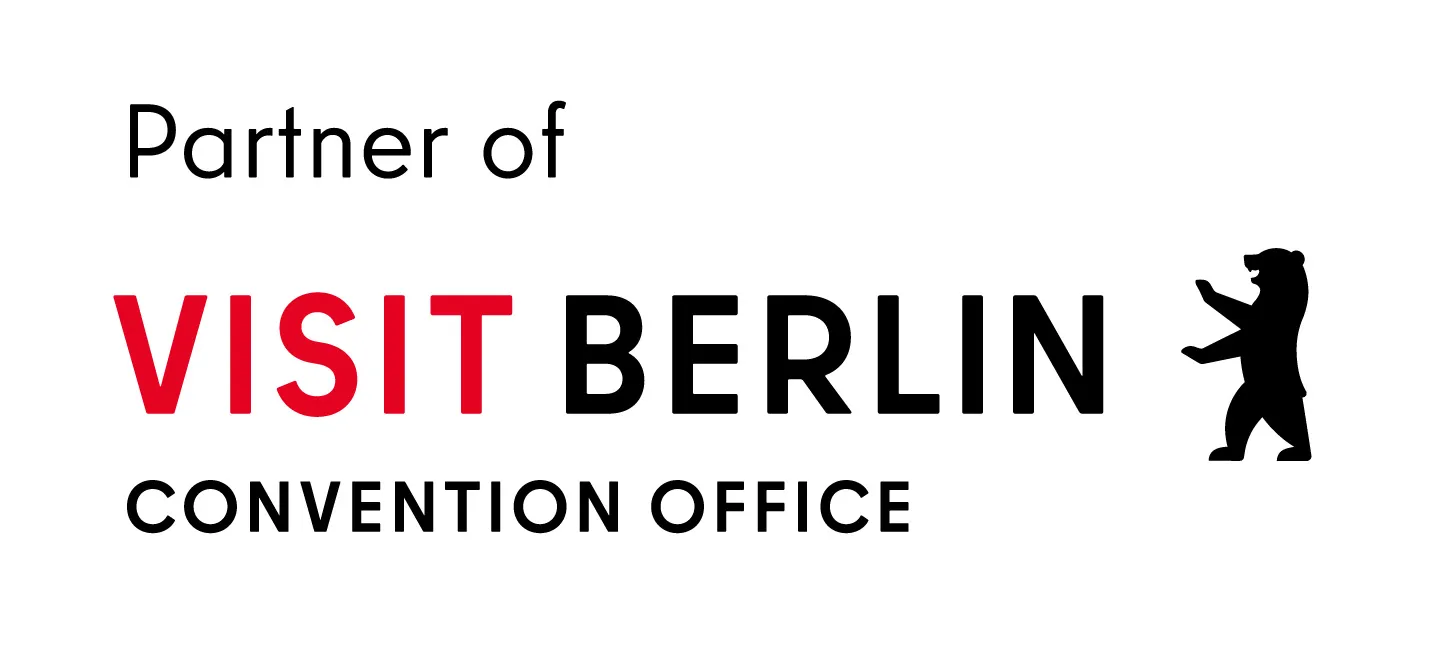 Logo in schwarz und roter Schrift Partner of Visit Berlin Convention Office.